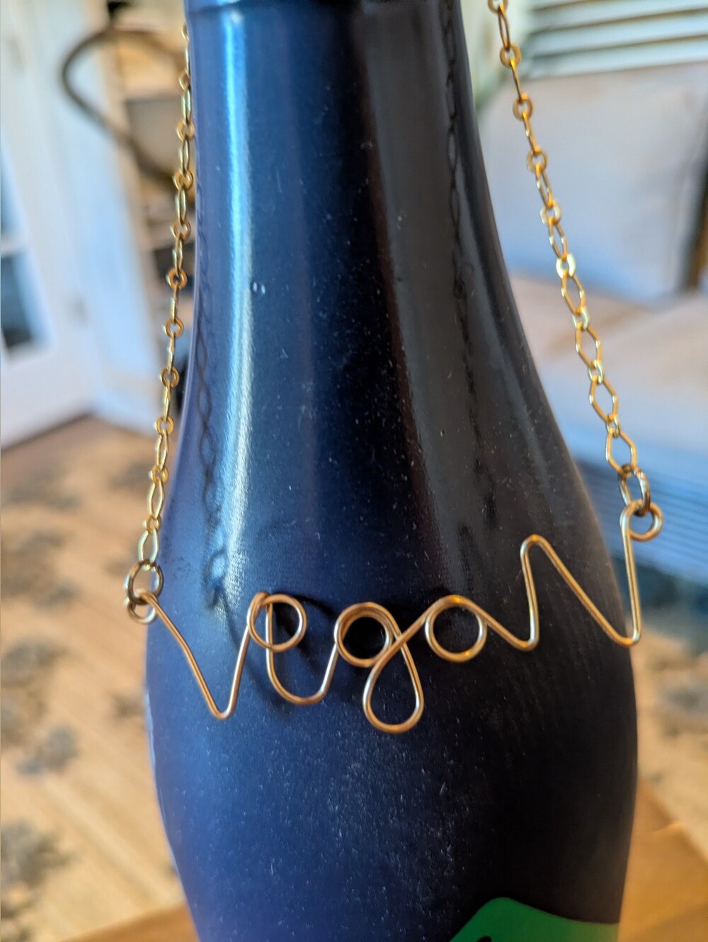 Gold Vegan Script Wire Necklace - Women Jewelry